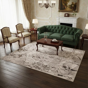 HomeRoots 5' Abstract Area Rug in Ivory, Gray & Brown - Modern, Durable, Stain-Resistant for Any Room 5' X 8' 374777