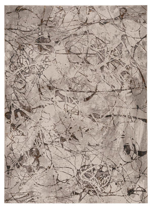 HomeRoots 5' Abstract Area Rug in Ivory, Gray & Brown - Modern, Durable, Stain-Resistant for Any Room 5' X 8' 374777