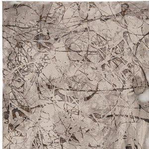 HomeRoots 5' Abstract Area Rug in Ivory, Gray & Brown - Modern, Durable, Stain-Resistant for Any Room 6' X 9' 374778