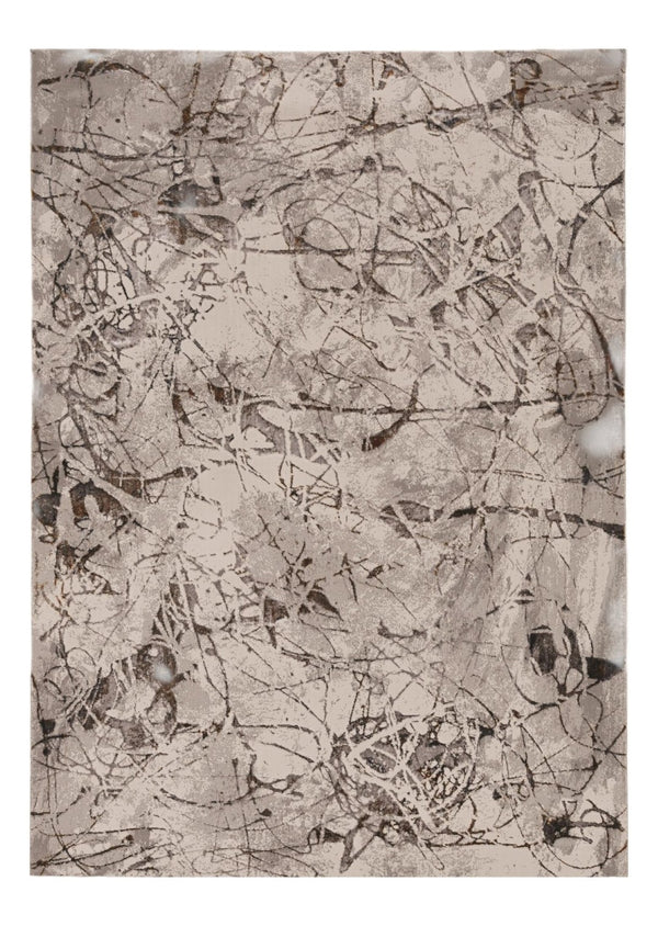 HomeRoots 5' Abstract Area Rug in Ivory, Gray & Brown - Modern, Durable, Stain-Resistant for Any Room 6' X 9' 374778