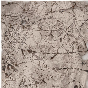 HomeRoots 5' Abstract Area Rug in Ivory, Gray & Brown - Modern, Durable, Stain-Resistant for Any Room 8' X 11' 374779