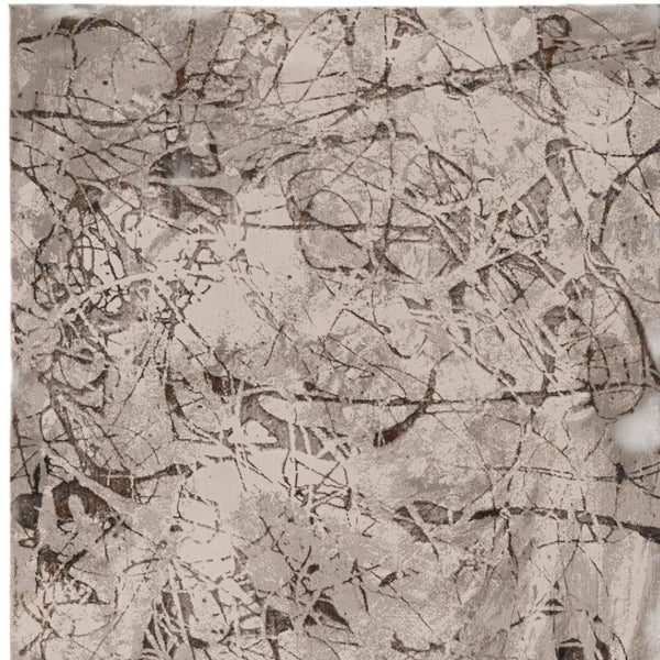 HomeRoots 5' Abstract Area Rug in Ivory, Gray & Brown - Modern, Durable, Stain-Resistant for Any Room 8' X 11' 374779