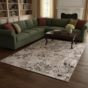 HomeRoots 10' Gray and Ivory Area Rug - Elegant Machine-Made Design for Cozy Comfort in Any Living Space 10' X 13' 374780