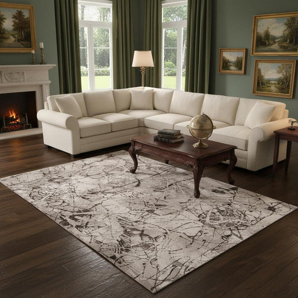 HomeRoots 10' Gray and Ivory Area Rug - Elegant Machine-Made Design for Cozy Comfort in Any Living Space 10' X 13' 374780