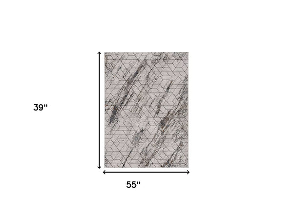 Homeroots 3' X 5' Ivory Geometric Pattern Area Rug  Polyester 374782