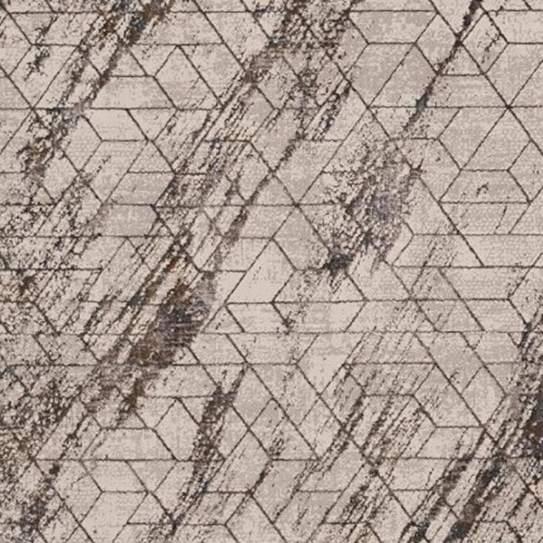 HomeRoots 5' Geometric Ivory and Brown Area Rug - Durable, Stain-Resistant Comfort for Living Spaces and More 5' X 8' 374783