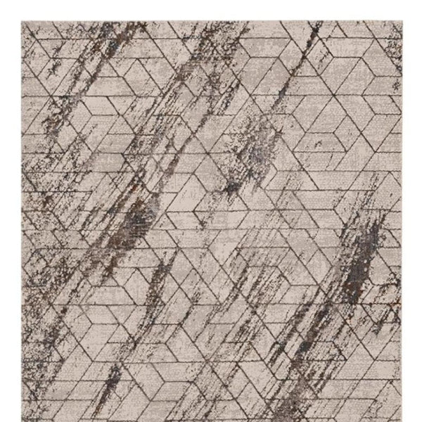 HomeRoots 5' Geometric Ivory and Brown Area Rug - Durable, Stain-Resistant Comfort for Living Spaces and More 5' X 8' 374783