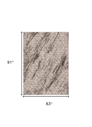 Homeroots 5' X 8' Ivory Geometric Pattern Indoor Area Rug  Polyester 374783