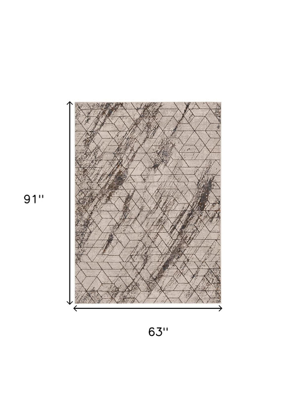 Homeroots 5' X 8' Ivory Geometric Pattern Indoor Area Rug  Polyester 374783