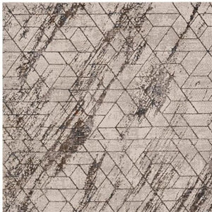 HomeRoots 5' Geometric Ivory and Brown Area Rug - Durable, Stain-Resistant Comfort for Living Spaces and More 5' X 8' 374783