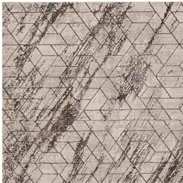 HomeRoots 5' Geometric Ivory and Brown Area Rug - Durable, Stain-Resistant Comfort for Living Spaces and More 5' X 8' 374783