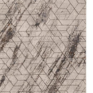 HomeRoots 5' Geometric Ivory and Brown Area Rug - Durable, Stain-Resistant Comfort for Living Spaces and More 7' X 10' 374784