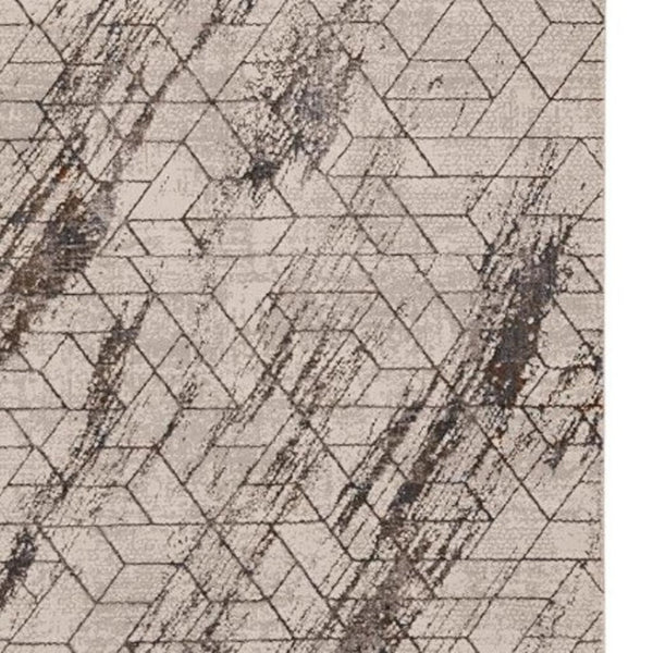 HomeRoots 5' Geometric Ivory and Brown Area Rug - Durable, Stain-Resistant Comfort for Living Spaces and More 7' X 10' 374784