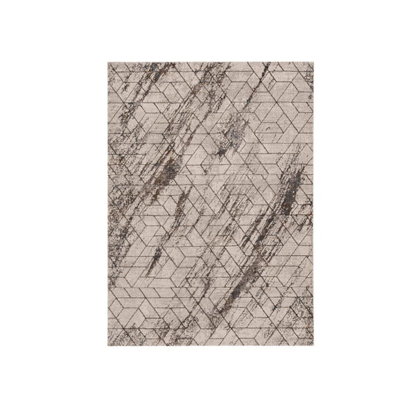 HomeRoots 5' Geometric Ivory and Brown Area Rug - Durable, Stain-Resistant Comfort for Living Spaces and More 7' X 10' 374784
