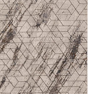 HomeRoots 5' Geometric Ivory and Brown Area Rug - Durable, Stain-Resistant Comfort for Living Spaces and More 8' X 11' 374785
