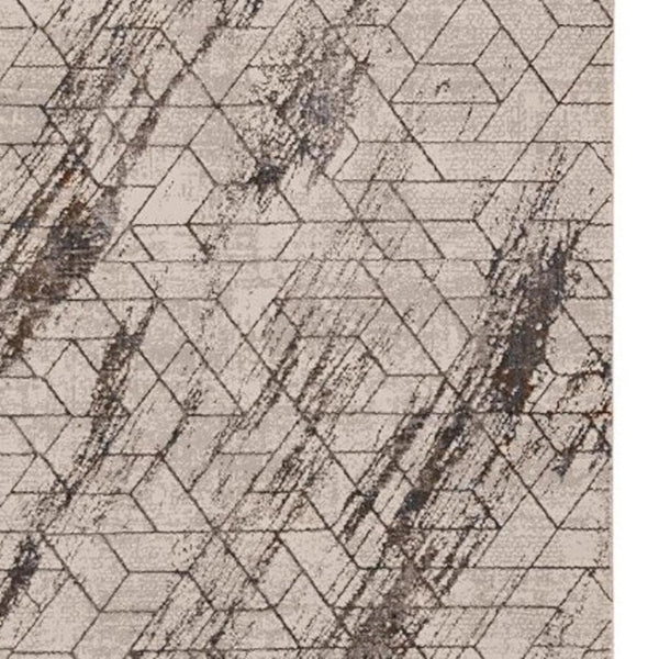 HomeRoots 5' Geometric Ivory and Brown Area Rug - Durable, Stain-Resistant Comfort for Living Spaces and More 8' X 11' 374785
