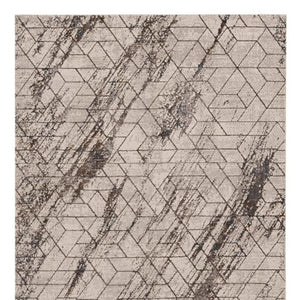 HomeRoots 5' Geometric Ivory and Brown Area Rug - Durable, Stain-Resistant Comfort for Living Spaces and More 8' X 11' 374785