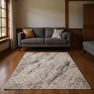 HomeRoots 10' Ivory and Brown Geometric Area Rug - Perfect for Large Living Spaces, Durable and Stylish Design 10' X 13' 374786