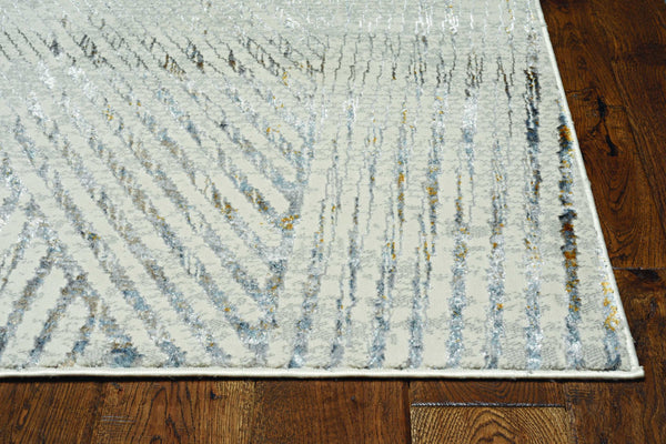 Homeroots 7' Ivory Grey Machine Woven Geometric Lines Indoor Runner Rug  Polyester 374787