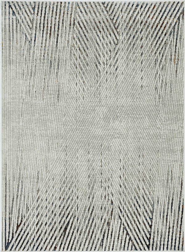Homeroots 7' Ivory Grey Machine Woven Geometric Lines Indoor Runner Rug  Polyester 374787