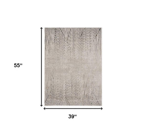 Homeroots 3' X 5' Ivory Or Grey Geometric Lines Area Rug  Polyester 374788
