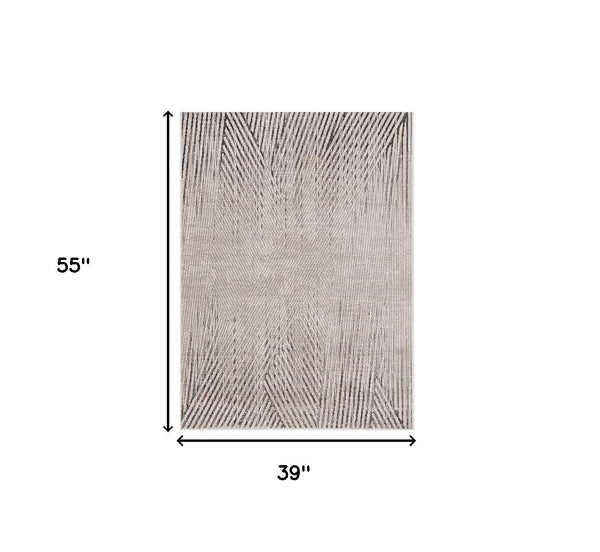 Homeroots 3' X 5' Ivory Or Grey Geometric Lines Area Rug  Polyester 374788