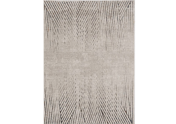 Homeroots 3' X 5' Ivory Or Grey Geometric Lines Area Rug  Polyester 374788