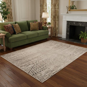 HomeRoots 5' Ivory and Gray Geometric Area Rug – Soft, Stain-Resistant Design Perfect for Modern Homes & Families 5' X 8' 374789