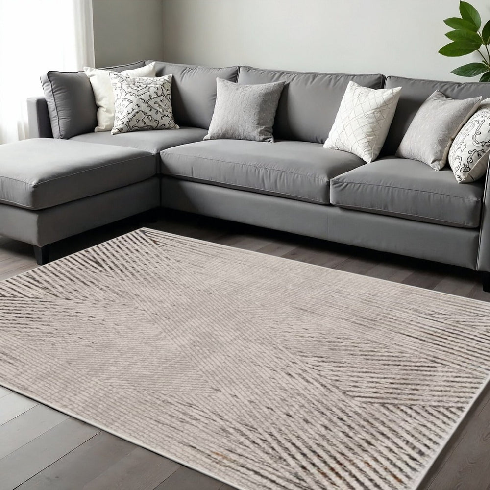 HomeRoots 5' Ivory and Gray Geometric Area Rug – Soft, Stain-Resistant Design Perfect for Modern Homes & Families 8' X 11' 374791