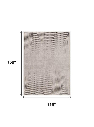 Homeroots 10' X 13' Ivory Grey Machine Woven Geometric Lines Indoor Area Rug  Polyester 374792
