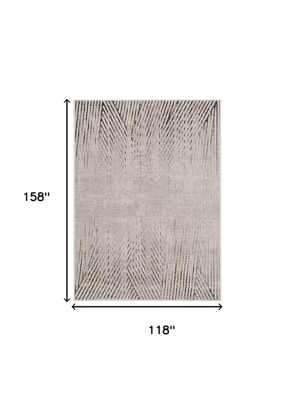 Homeroots 10' X 13' Ivory Grey Machine Woven Geometric Lines Indoor Area Rug  Polyester 374792