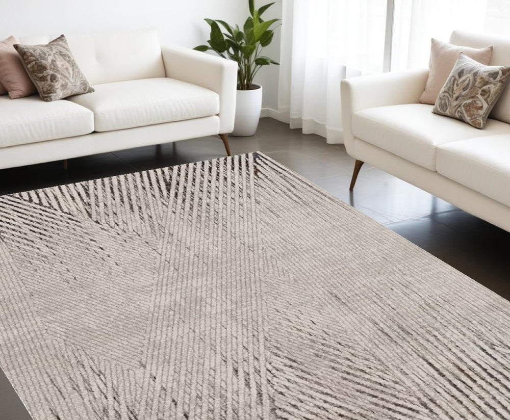 HomeRoots 10' Modern Ivory and Gray Geometric Area Rug – Soft, Durable, Stain-Resistant for Busy Homes 10' X 13' 374792