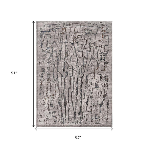 HomeRoots 5' Gray and Black Abstract Distressed Area Rug - Modern Comfort, Durable Design for Any Space 5' X 8' 374801