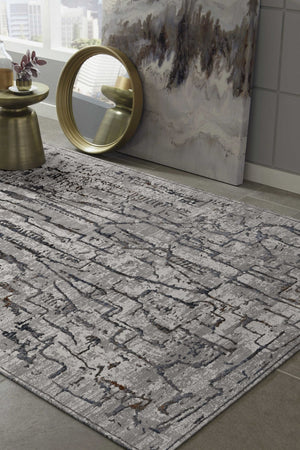 HomeRoots 5' Gray and Black Abstract Distressed Area Rug - Modern Comfort, Durable Design for Any Space 6' X 9' 374802