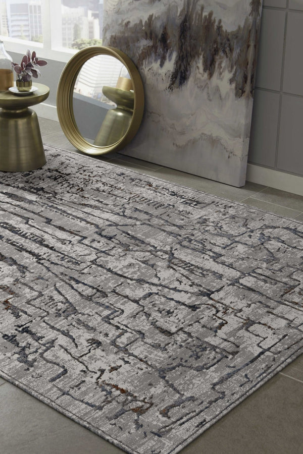 HomeRoots 5' Gray and Black Abstract Distressed Area Rug - Modern Comfort, Durable Design for Any Space 6' X 9' 374802