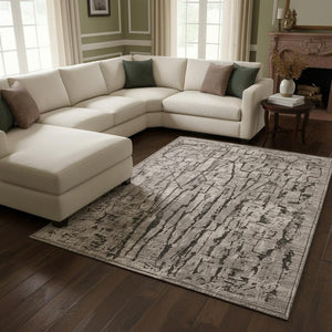 HomeRoots 5' Gray and Black Abstract Distressed Area Rug - Modern Comfort, Durable Design for Any Space 6' X 9' 374802