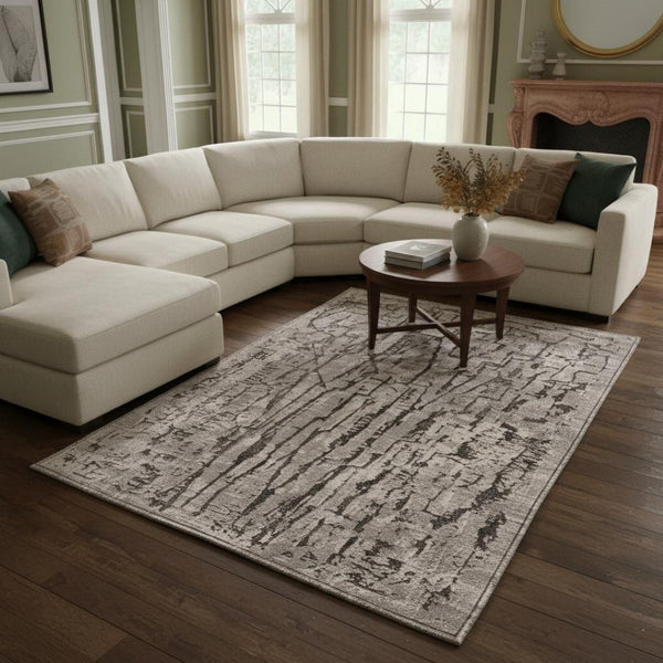 HomeRoots 5' Gray and Black Abstract Distressed Area Rug - Modern Comfort, Durable Design for Any Space 6' X 9' 374802