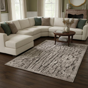 HomeRoots 5' Gray and Black Abstract Distressed Area Rug - Modern Comfort, Durable Design for Any Space 8' X 11' 374803