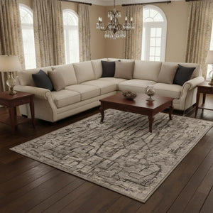 HomeRoots 5' Gray and Black Abstract Distressed Area Rug - Modern Comfort, Durable Design for Any Space 8' X 11' 374803