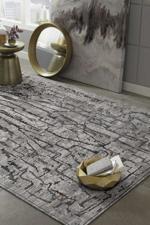 HomeRoots 5' Gray and Black Abstract Distressed Area Rug - Modern Comfort, Durable Design for Any Space 10' X 13' 374804