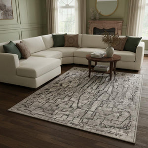 HomeRoots 5' Gray and Black Abstract Distressed Area Rug - Modern Comfort, Durable Design for Any Space 10' X 13' 374804