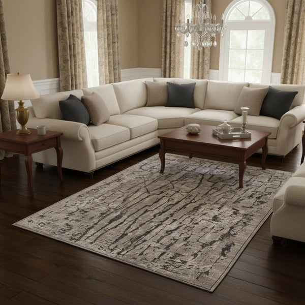 HomeRoots 5' Gray and Black Abstract Distressed Area Rug - Modern Comfort, Durable Design for Any Space 10' X 13' 374804