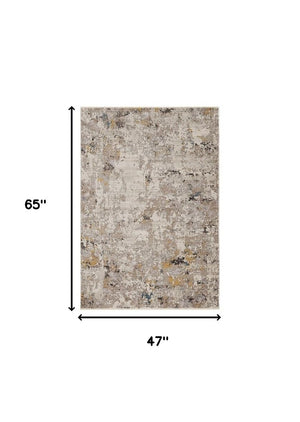 HomeRoots 5' Hand-Loomed Abstract Area Rug in Beige, Tan & Gold - Distressed Design for Timeless Elegance 4' X 6' 374812