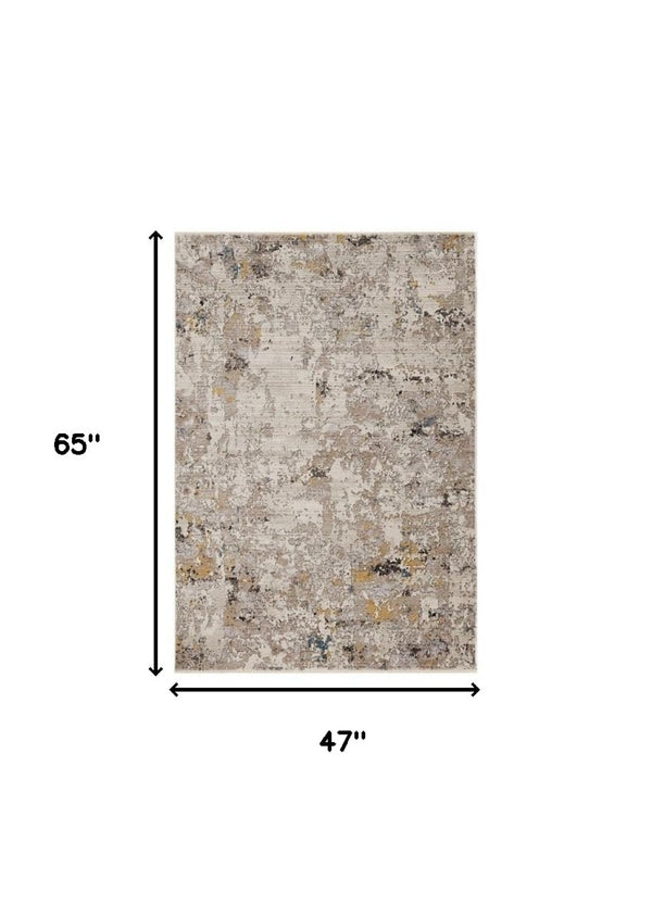 HomeRoots 5' Hand-Loomed Abstract Area Rug in Beige, Tan & Gold - Distressed Design for Timeless Elegance 4' X 6' 374812