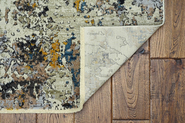 HomeRoots 5' Hand-Loomed Abstract Area Rug in Beige, Tan & Gold - Distressed Design for Timeless Elegance 4' X 6' 374812