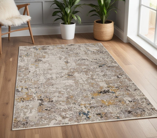 HomeRoots 5' Hand-Loomed Abstract Area Rug in Beige, Tan & Gold - Distressed Design for Timeless Elegance 4' X 6' 374812