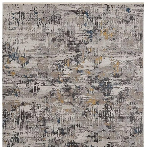 HomeRoots 5' Gray Black and Gold Abstract Distressed Area Rug for Modern Elegance in High-Traffic Spaces 5' X 8' 374818