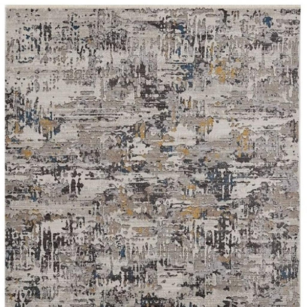 HomeRoots 5' Gray Black and Gold Abstract Distressed Area Rug for Modern Elegance in High-Traffic Spaces 5' X 8' 374818