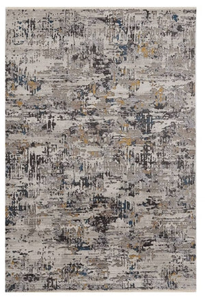HomeRoots 5' Gray Black and Gold Abstract Distressed Area Rug for Modern Elegance in High-Traffic Spaces 5' X 8' 374818