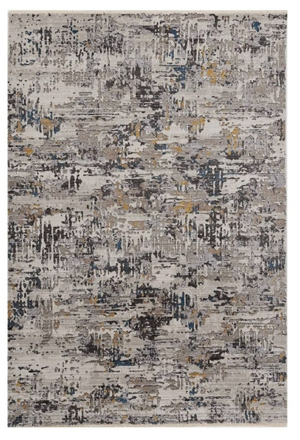 HomeRoots 5' Gray Black and Gold Abstract Distressed Area Rug for Modern Elegance in High-Traffic Spaces 5' X 8' 374818